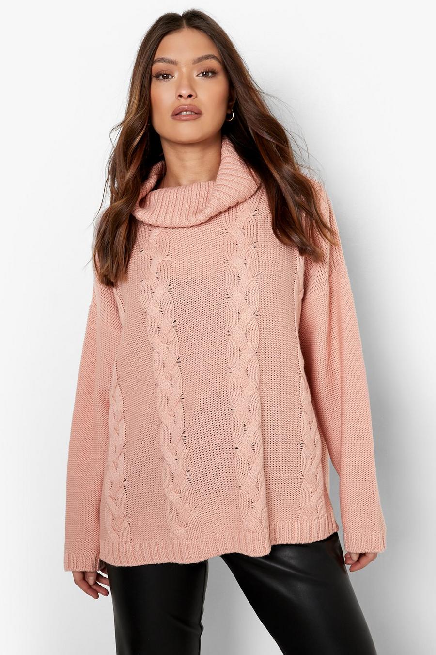 Peach Turtleneck Cable Knitted Jumper image number 1