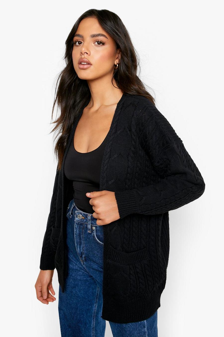 Black Edge To Edge Cable Knit Cardigan image number 1