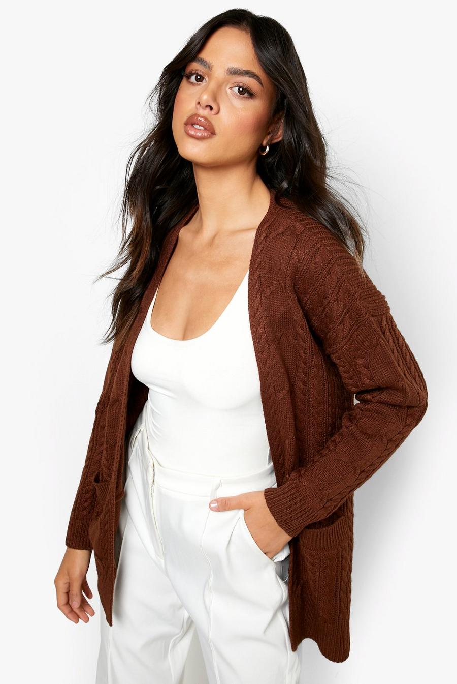 Chocolate Edge To Edge Cable Knit Cardigan image number 1