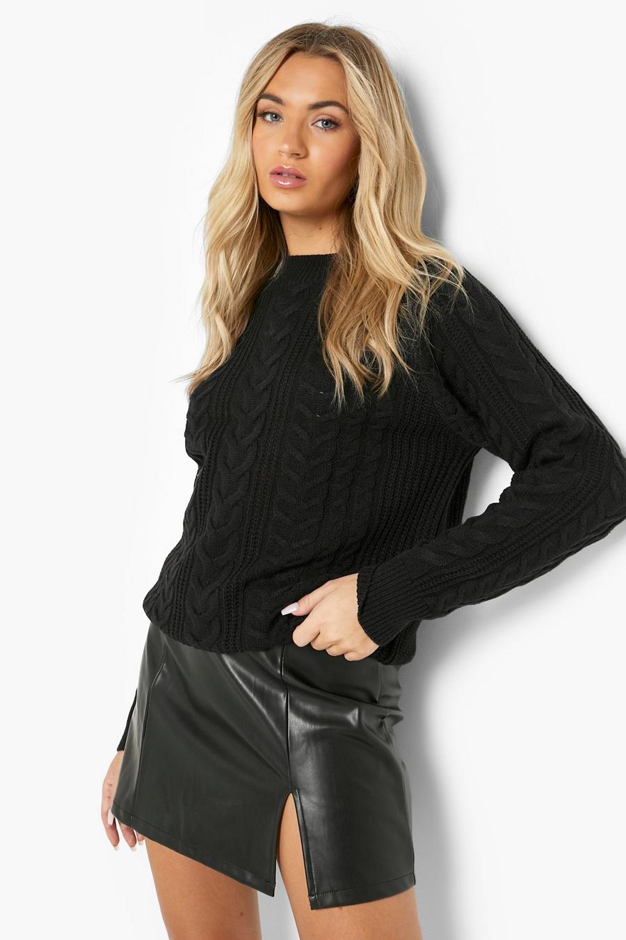 Black Cable Knitted Jumper image number 1