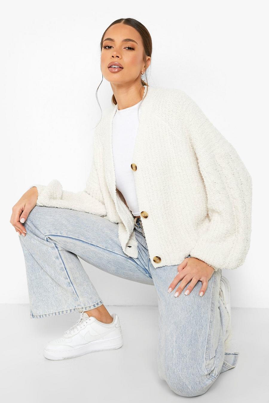 Cream Teddy Knit Cable Sleeve Cardigan image number 1