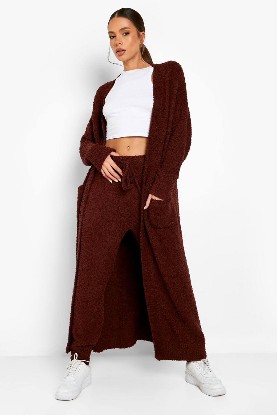 Chocolate Teddy Knit Maxi Cardigan image number 1