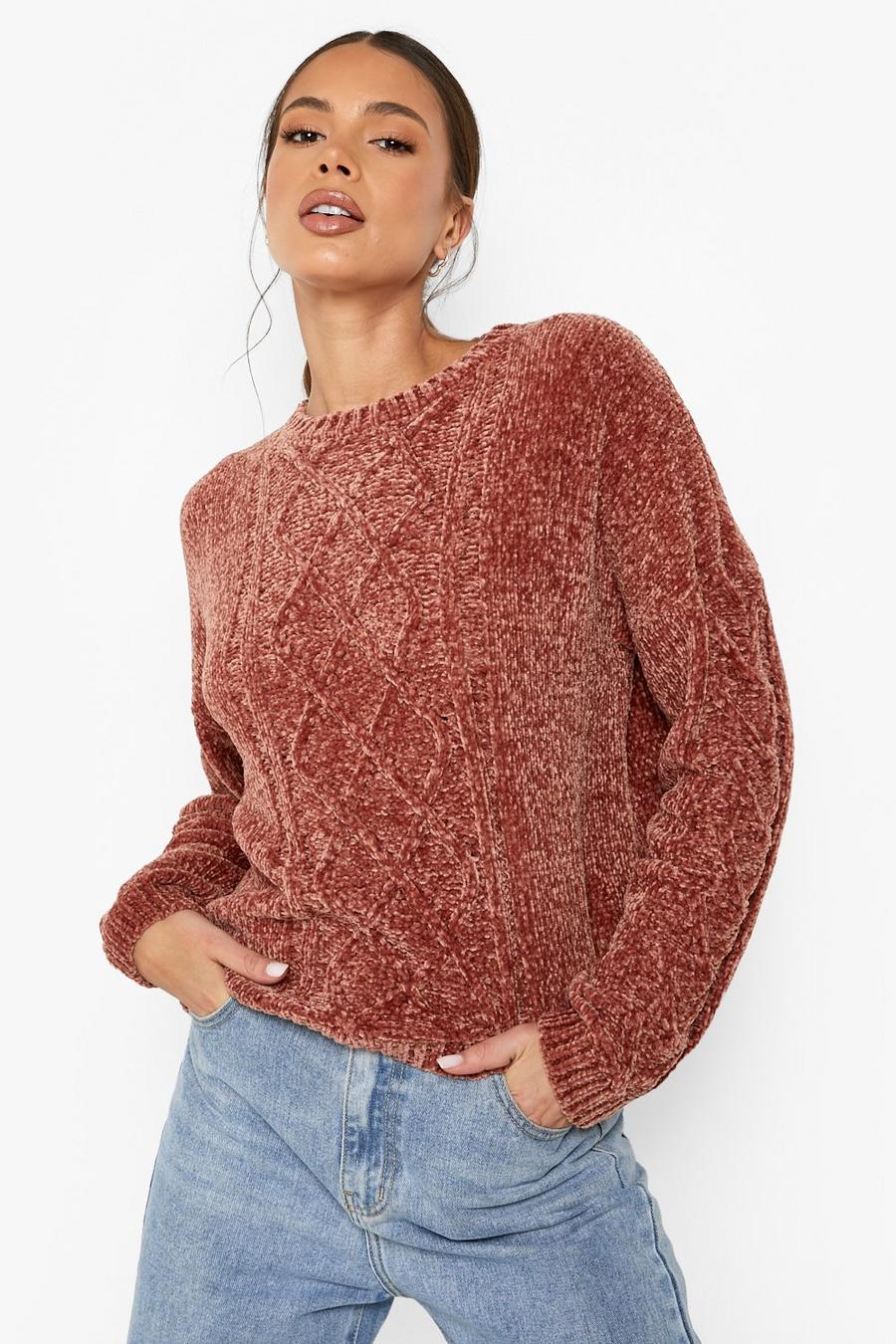 Rust Chenille Cable Knitted Jumper image number 1