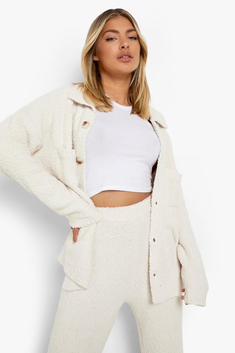 Cream Teddy Knit Shacket image number 1