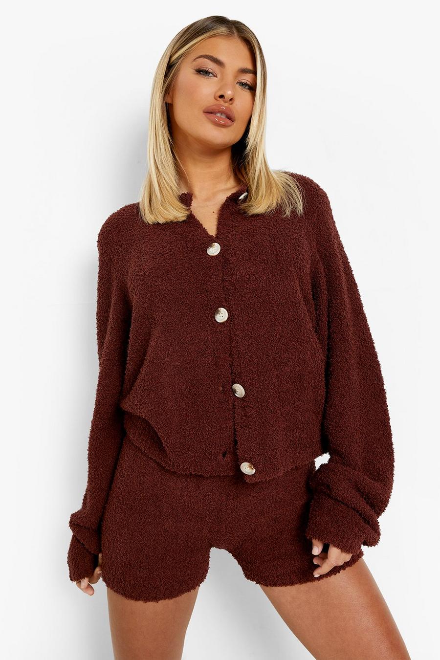Chocolate Teddy Knit Cardigan Co-ord image number 1