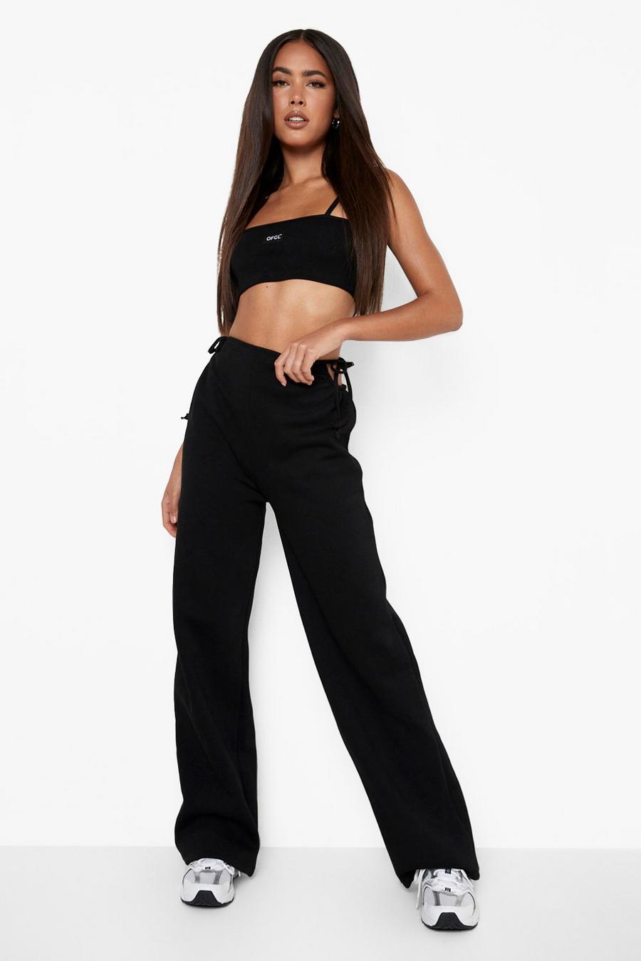 Black Tie Side Cut Out Straight Leg Jogger