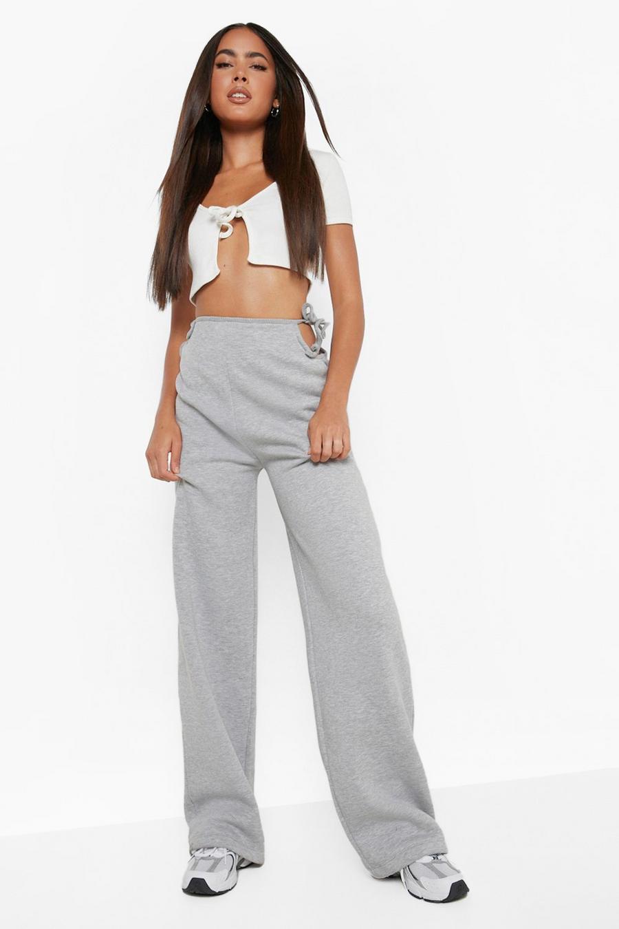 Grey marl gris Tie Side Cut Out Straight Leg Jogger image number 1