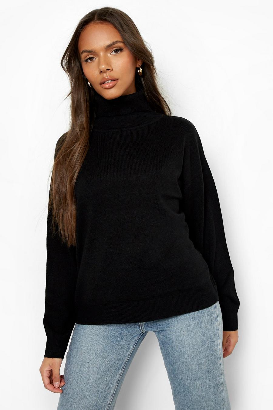 Black Oversized Turtleneck Sweater image number 1