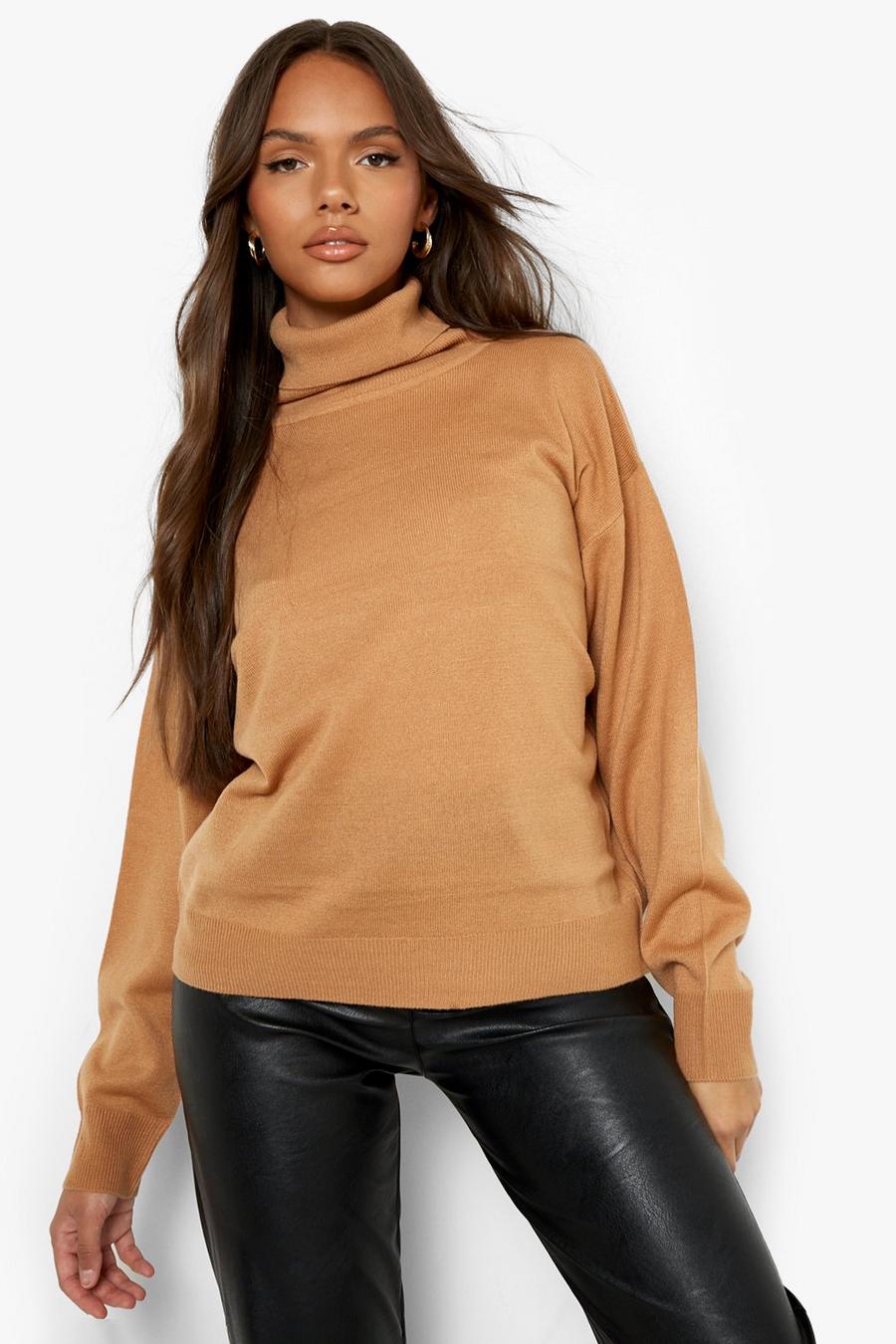 Jersey oversize con cuello vuelto, Camel image number 1