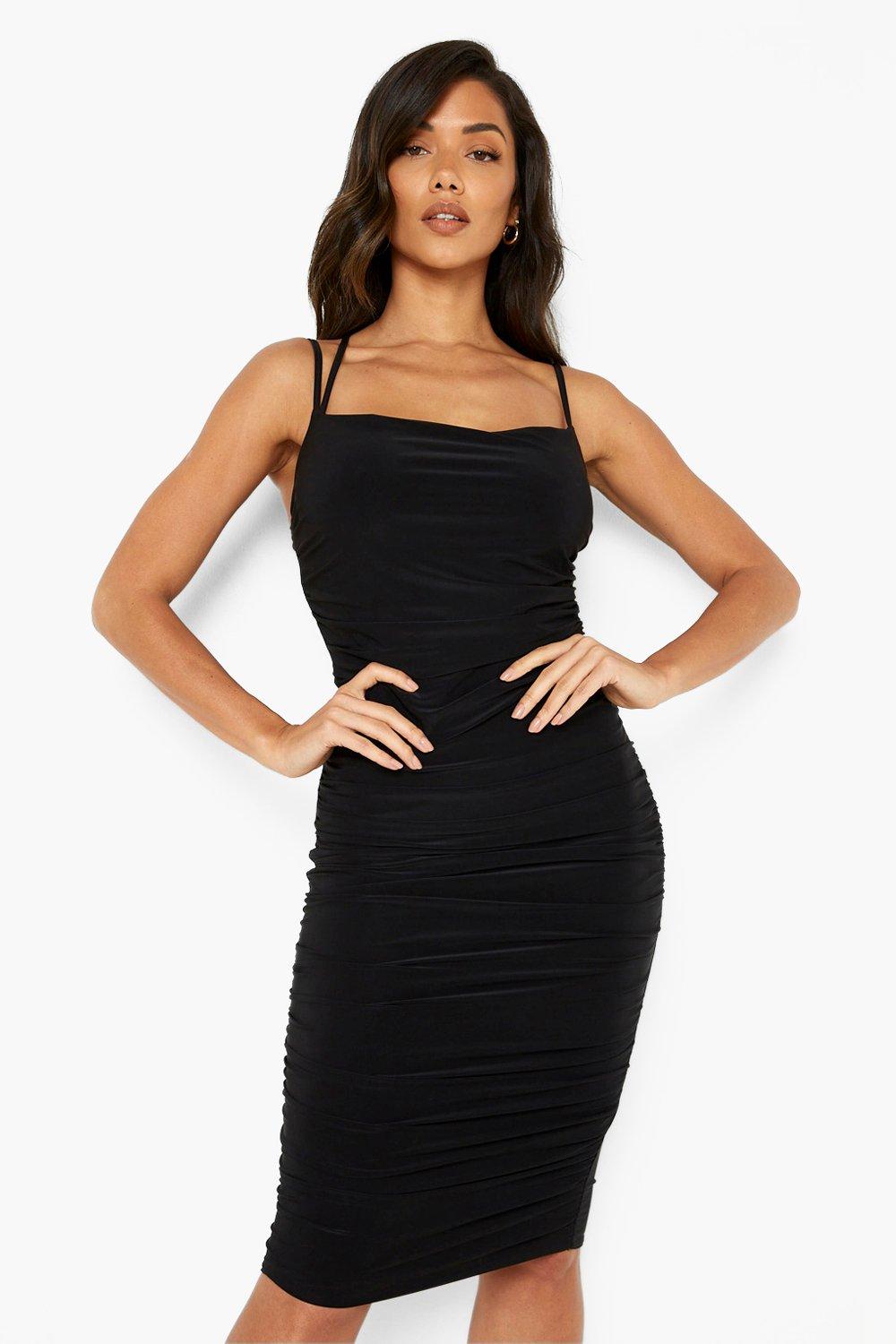 Double Slinky Strappy Ruched Midi Dress ...