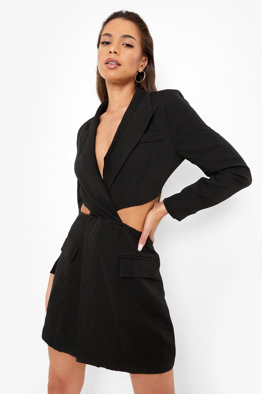 Black Twist Cut Out Pocket Detail Blazer Dress