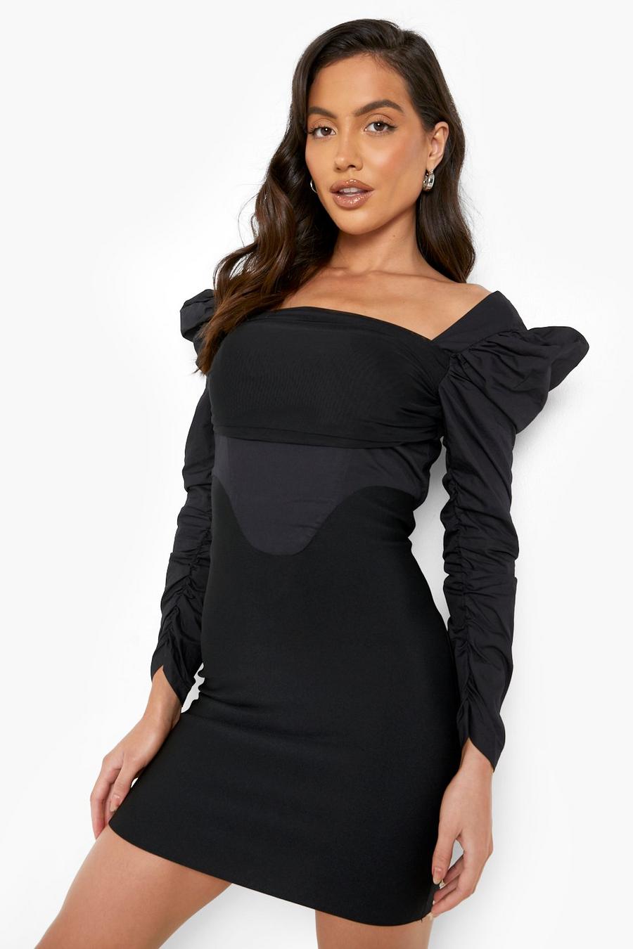 שחור black שמלת בנדג' צמודה פרימיום בסגנון מחוך image number 1
