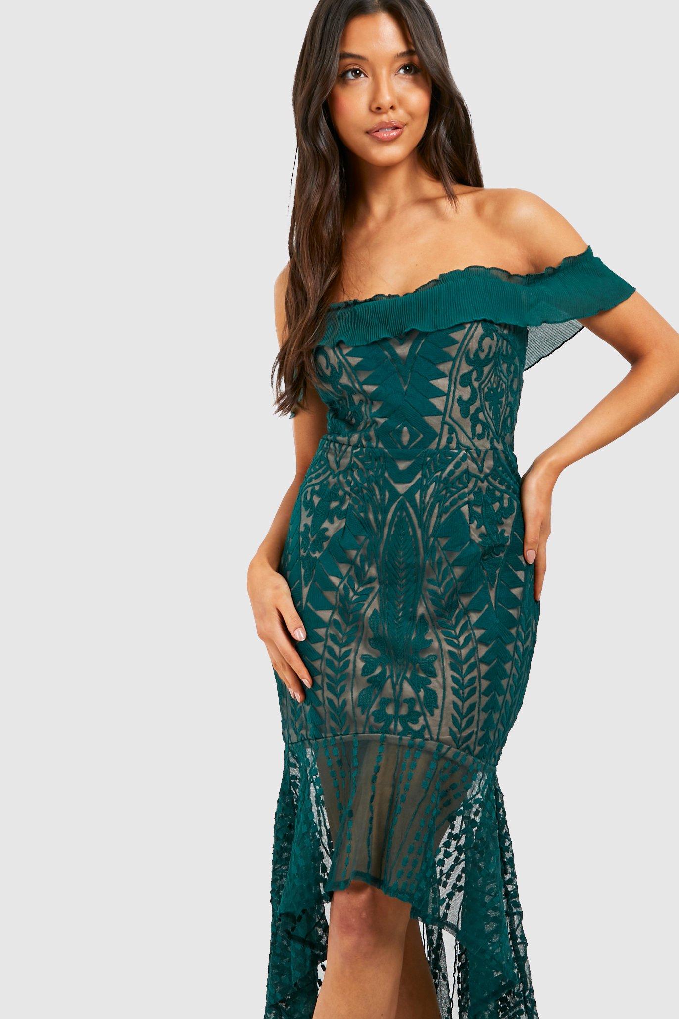 Bardot Lace Ruffle Hem Maxi Dress boohoo NZ