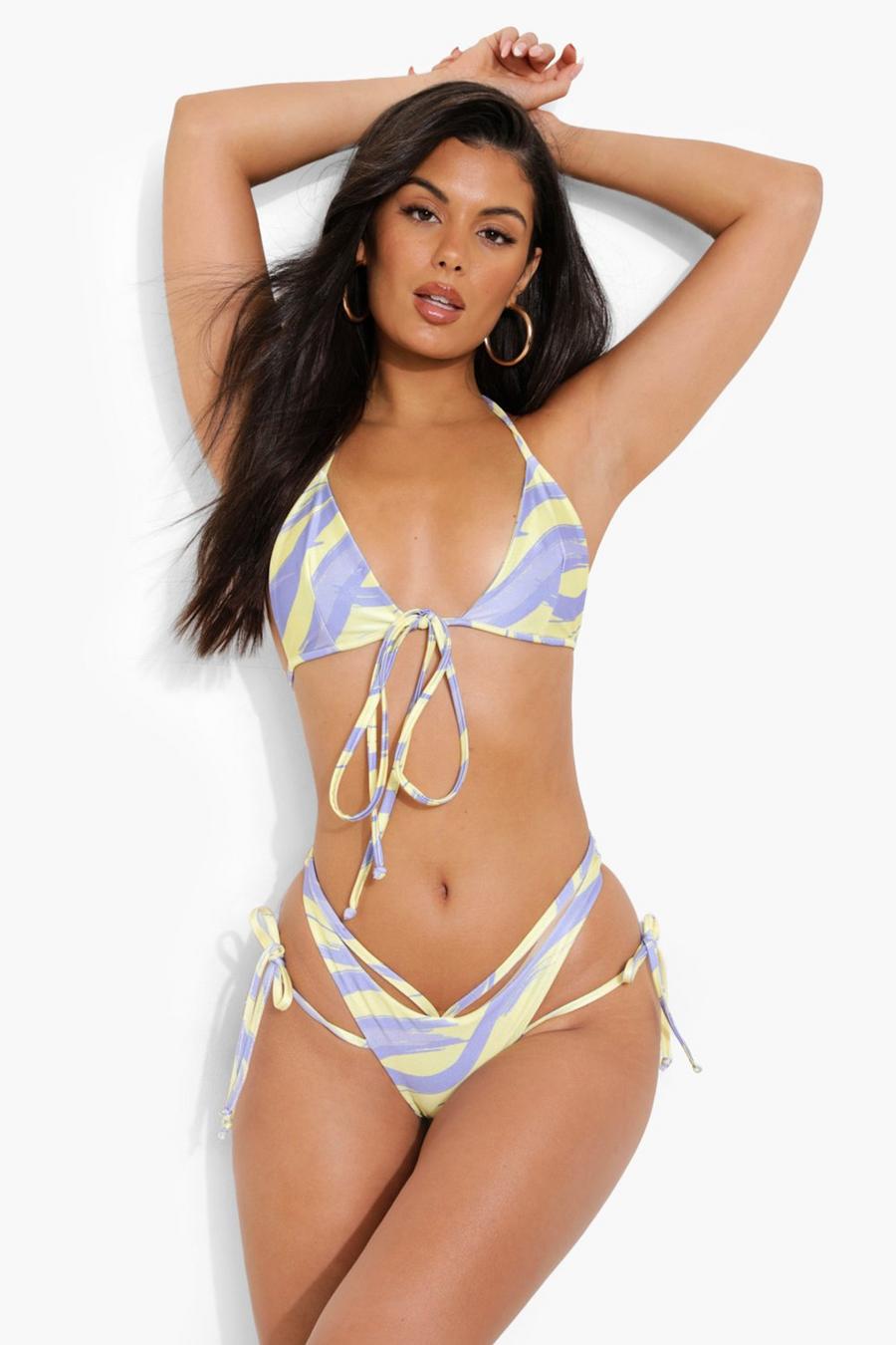 Lilac Printed Strappy Hipster Bikini Brief image number 1