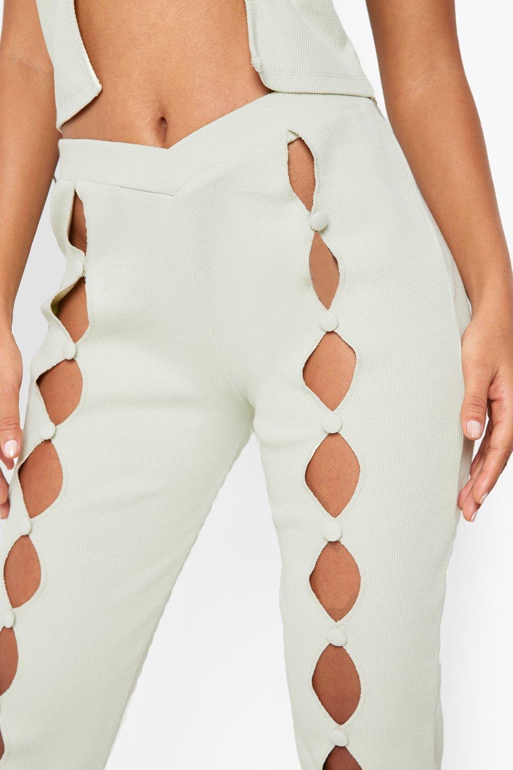 Rib V Front Cut Out Leggings boohoo DK