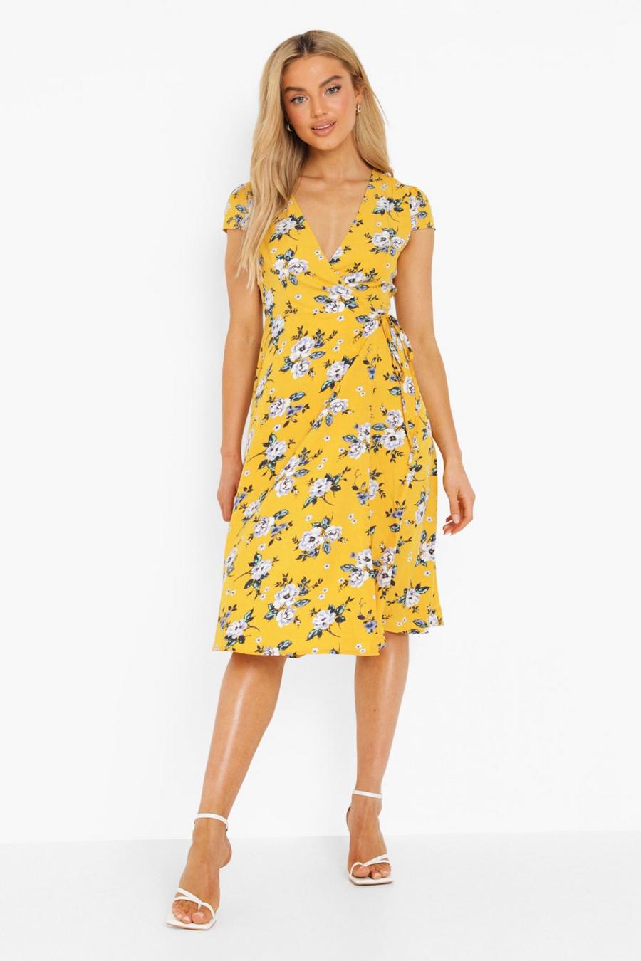Florales Wickel-Kleid, Mustard image number 1