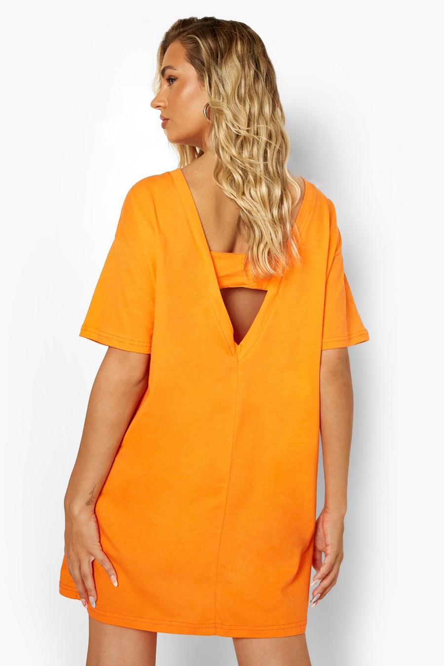 Orange Oversized T-Shirtjurk Met Uitgesneden Rug image number 1