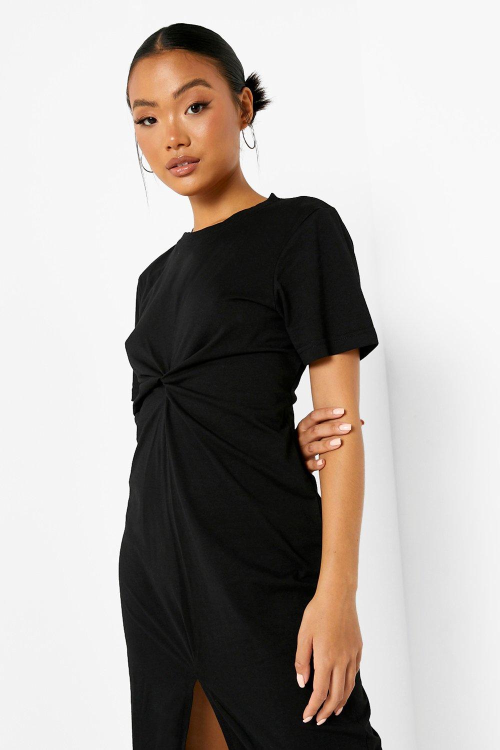 Women s Petite Twist Split Front Midi T Shirt Dress Boohoo UK