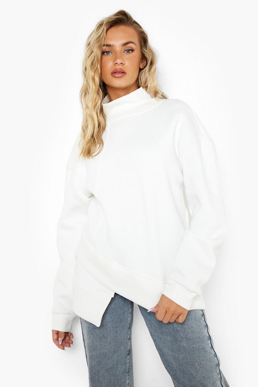 Ecru Asymmetric Hem Oversized Sweater image number 1