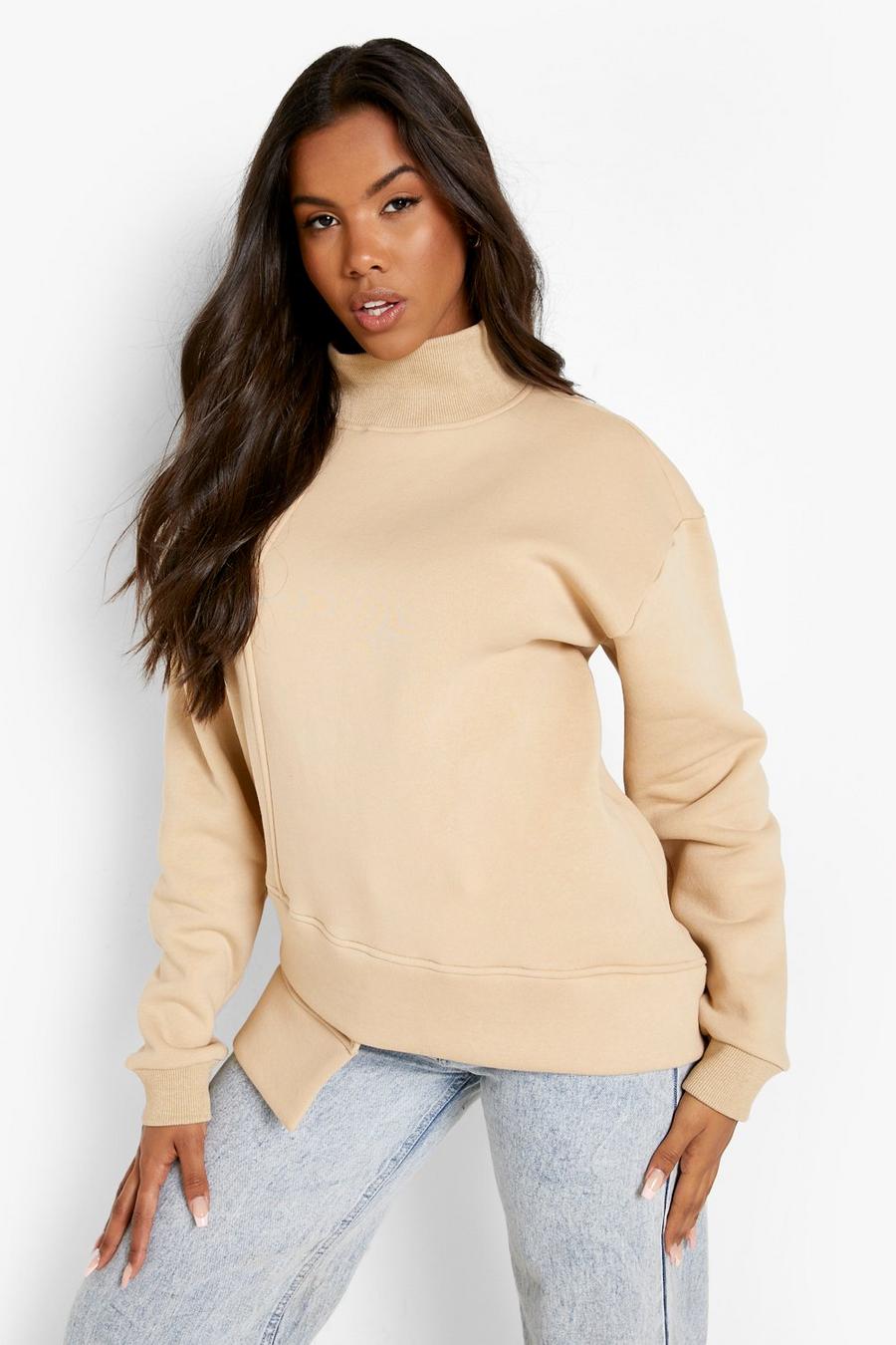 Stone beige Asymmetric Hem Oversized Sweater