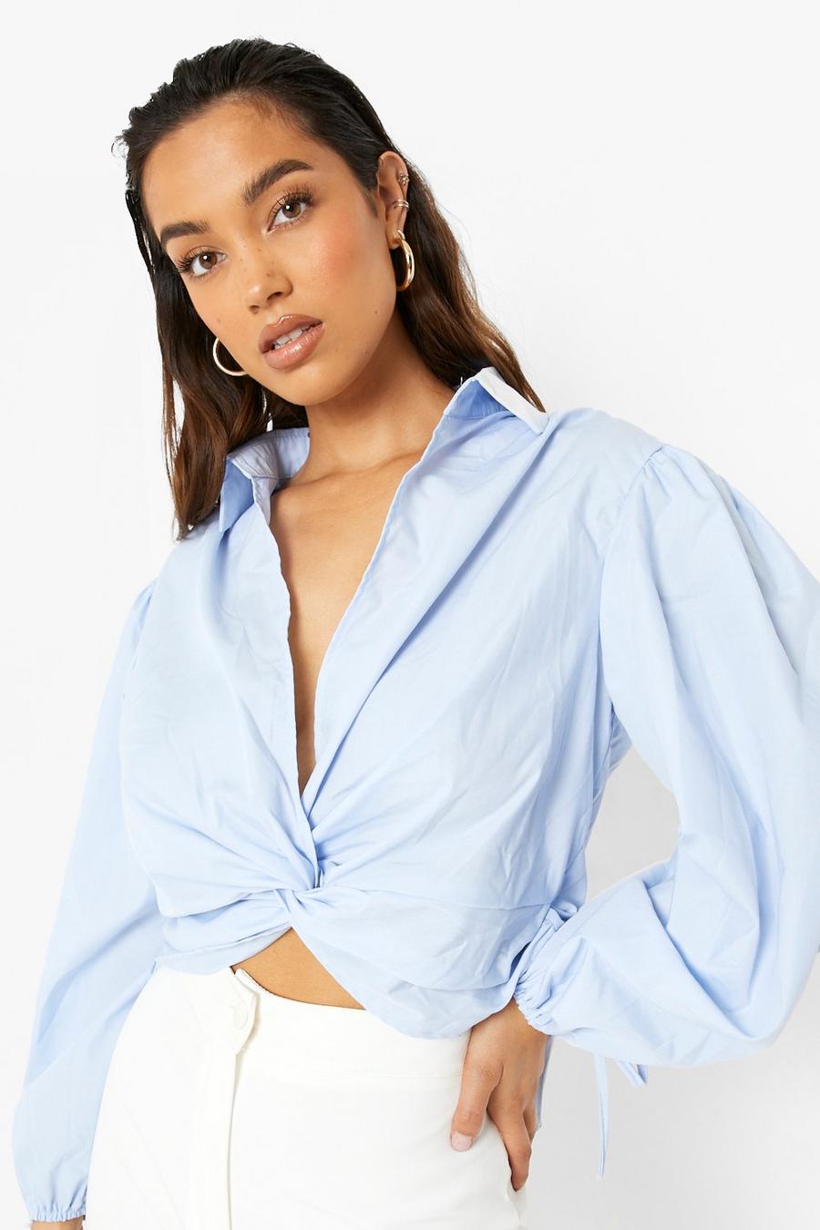 Pastel blue Twist Detail Shirt