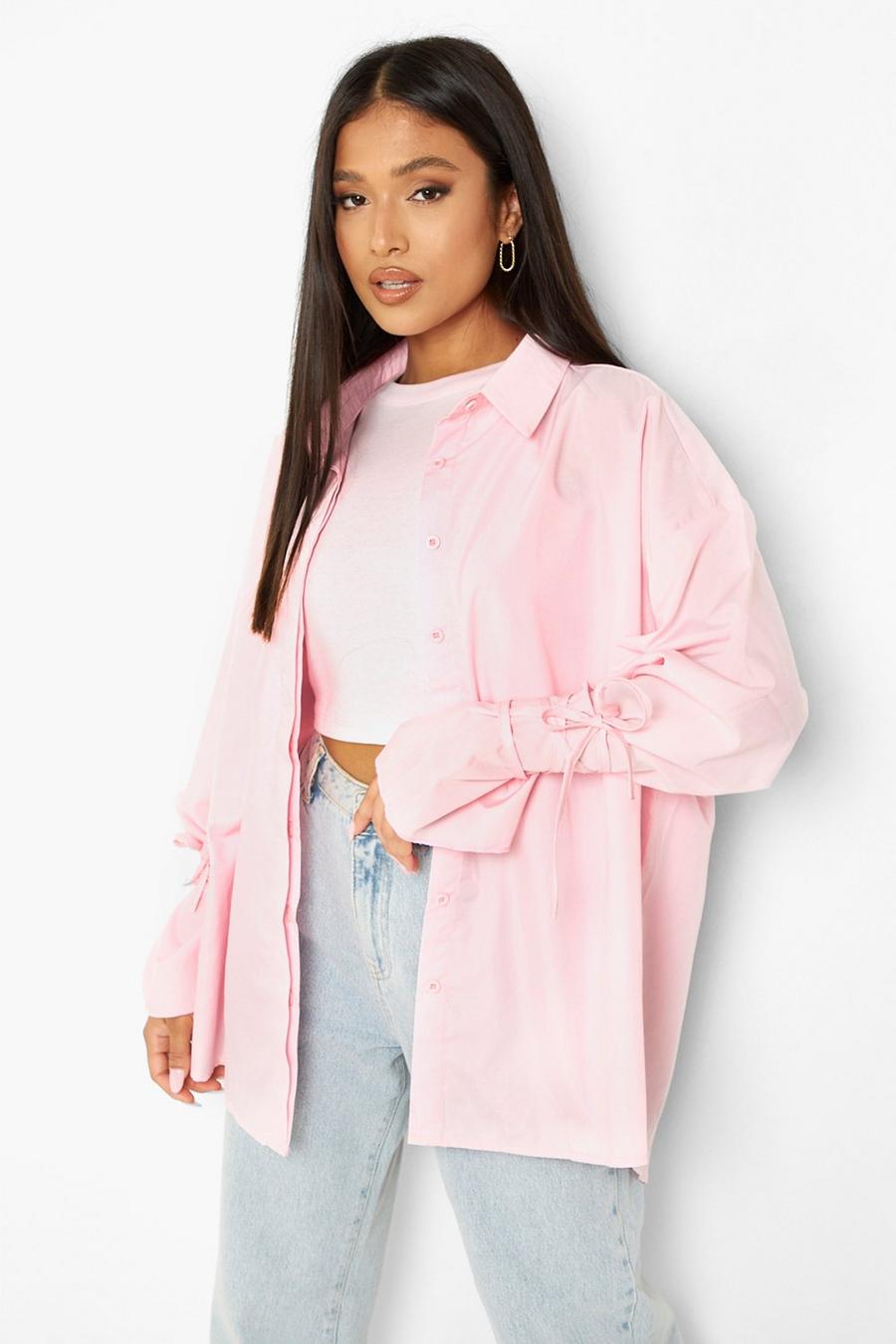 Pastel pink Oversized Tie Cuff Detail Shirt image number 1