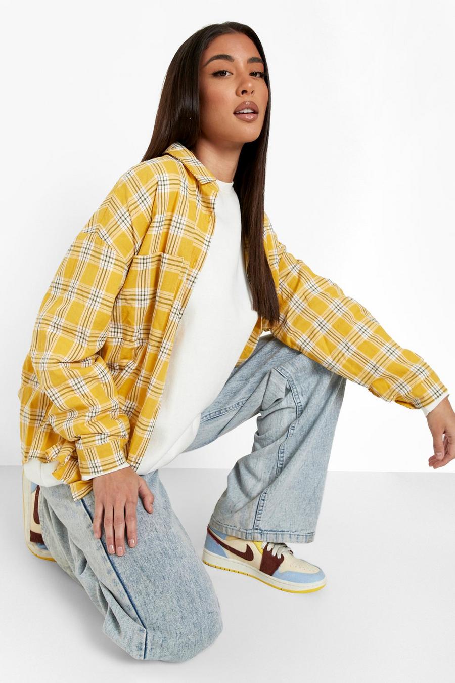 Yellow Oversized Checked Shirt image number 1