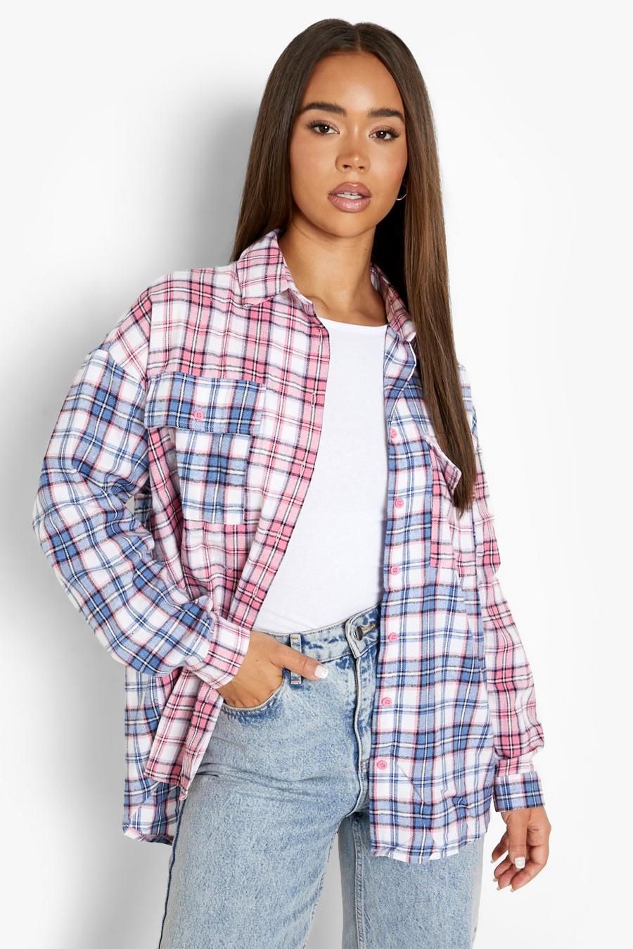Pink Oversized Contrast Check Shirt image number 1