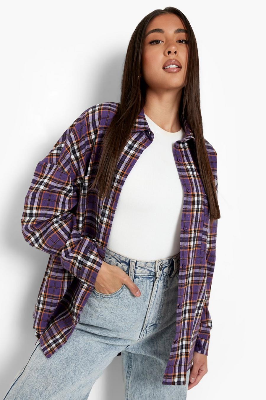 Purple Oversized Flannel Shirt image number 1