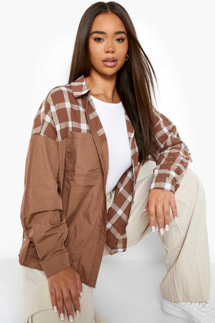 Brown Oversized Geruite Blouse image number 1