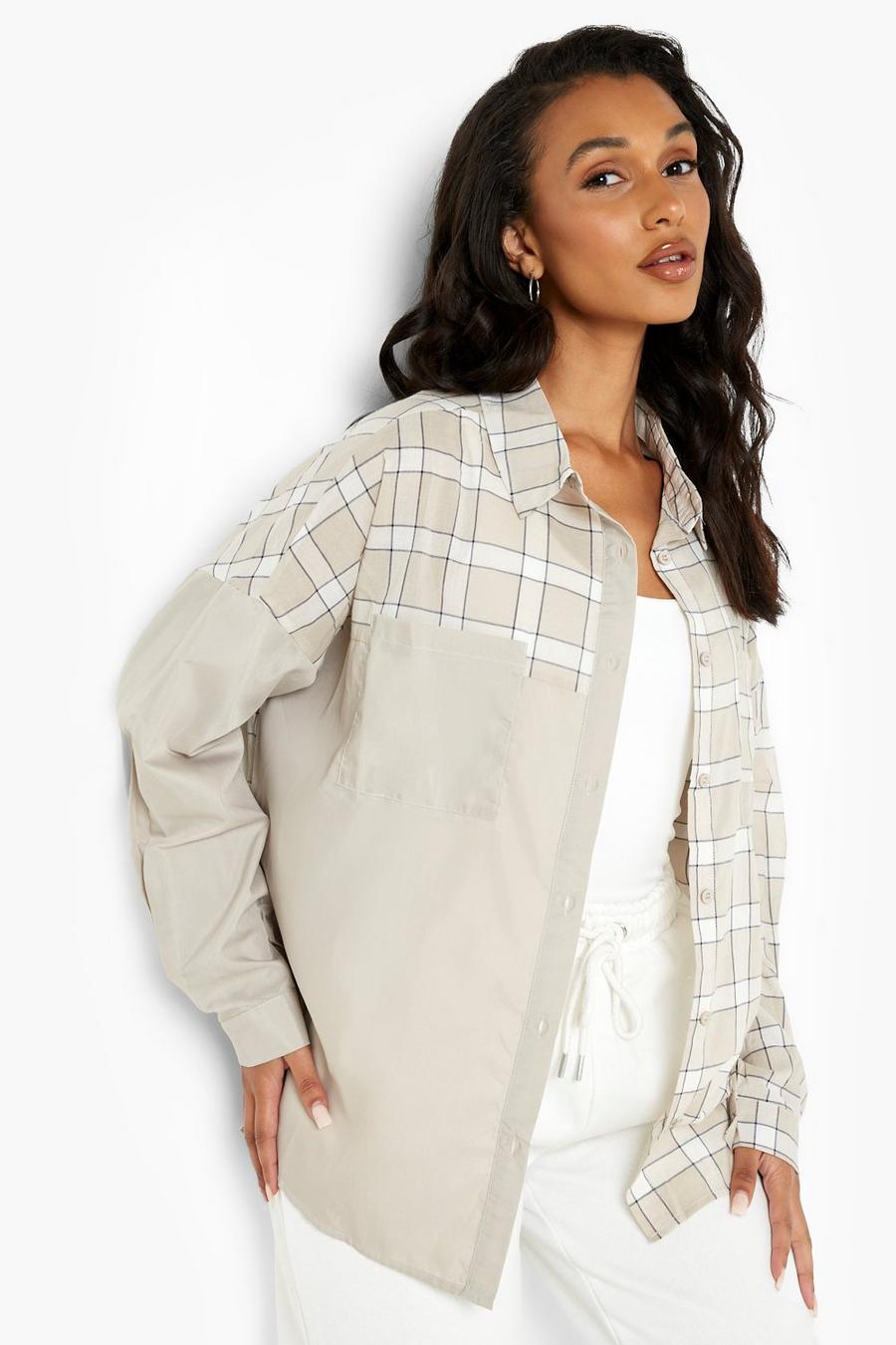 Stone Oversized Check Solid Detail Shirt image number 1