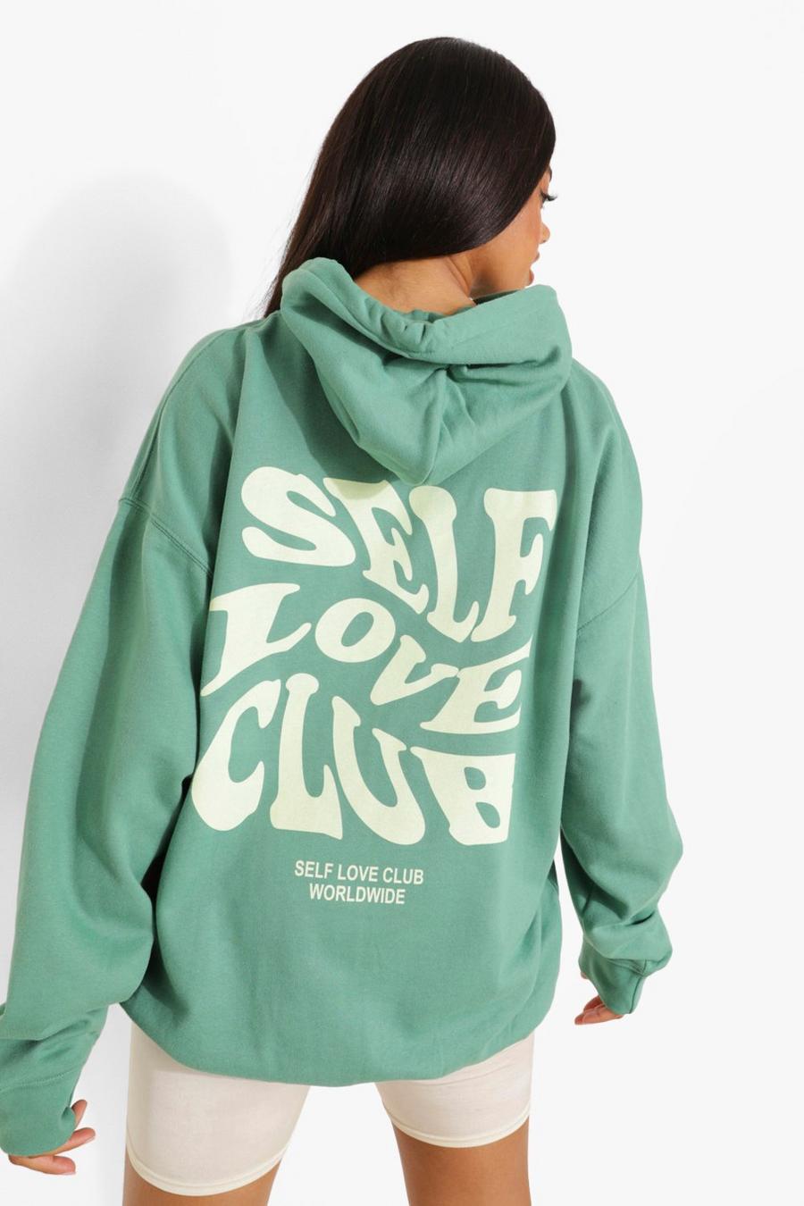 Abyss green Self Love Club Twist Text Hoodie image number 1