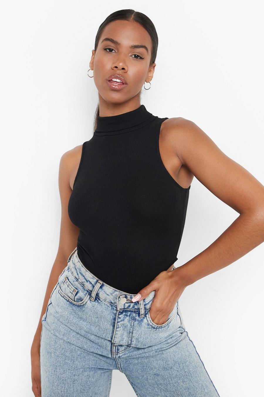 Black Roll Neck Sleeveless Bodysuit image number 1