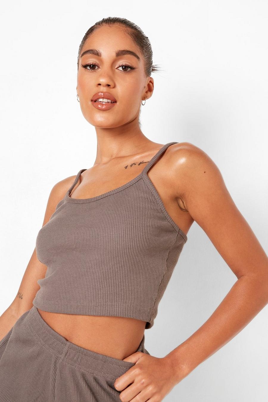 Top a bralette con trama a nido d'ape, Charcoal image number 1