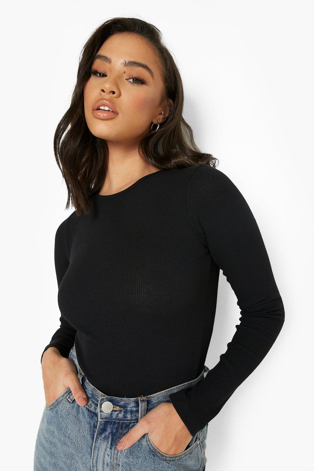 Black Crew Neck Long Sleeve Bodysuit