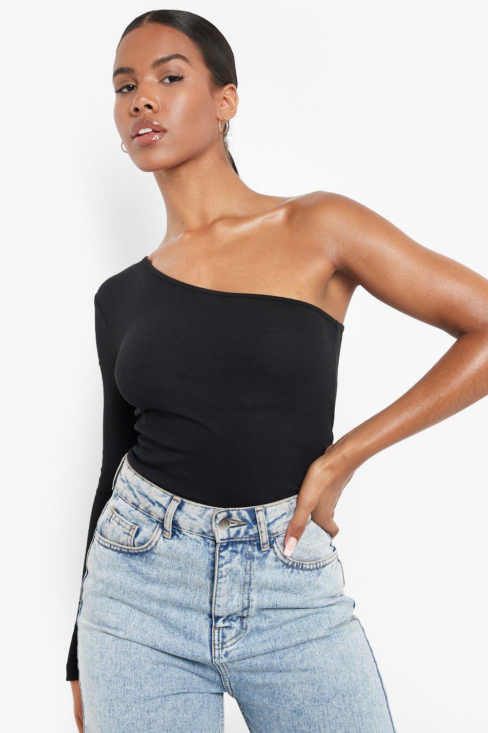 one shoulder crop top long sleeve