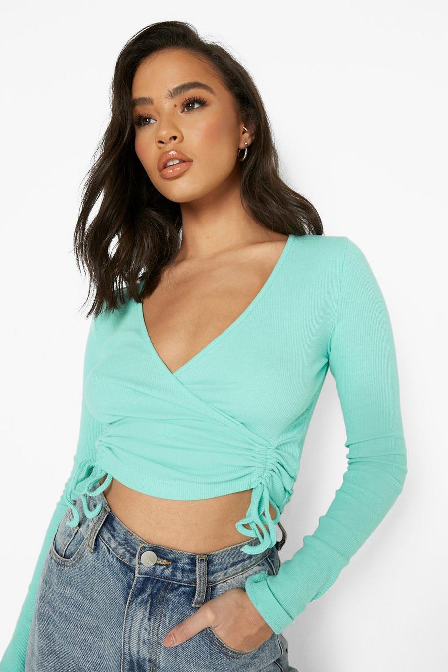 Jade Front Ruched Long Sleeve Crop Top image number 1