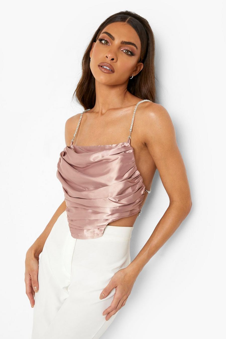 Rose Diamante Strap Ruched Corset Style Top image number 1