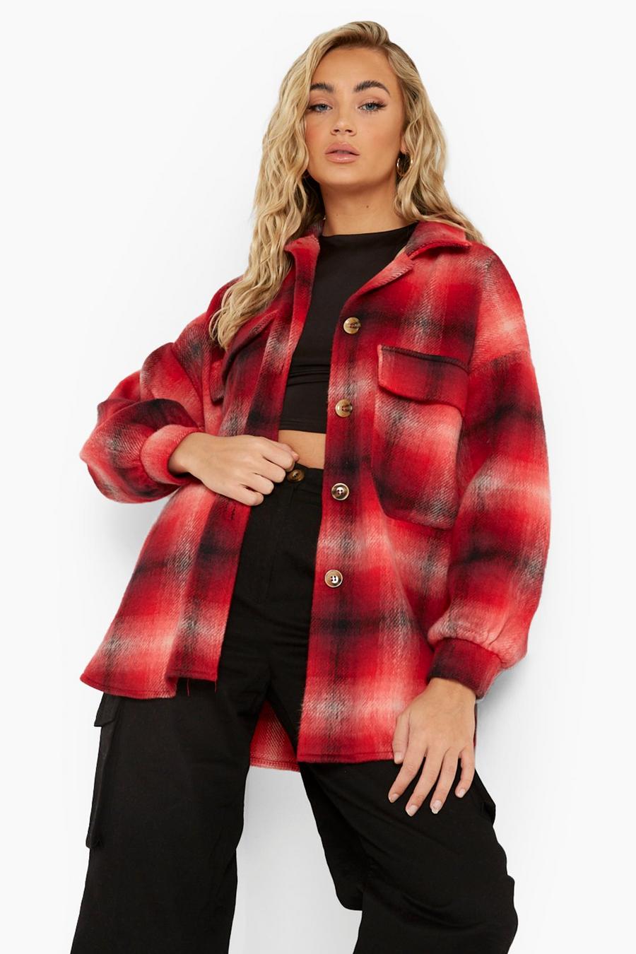Red Oversized Check Shacket image number 1