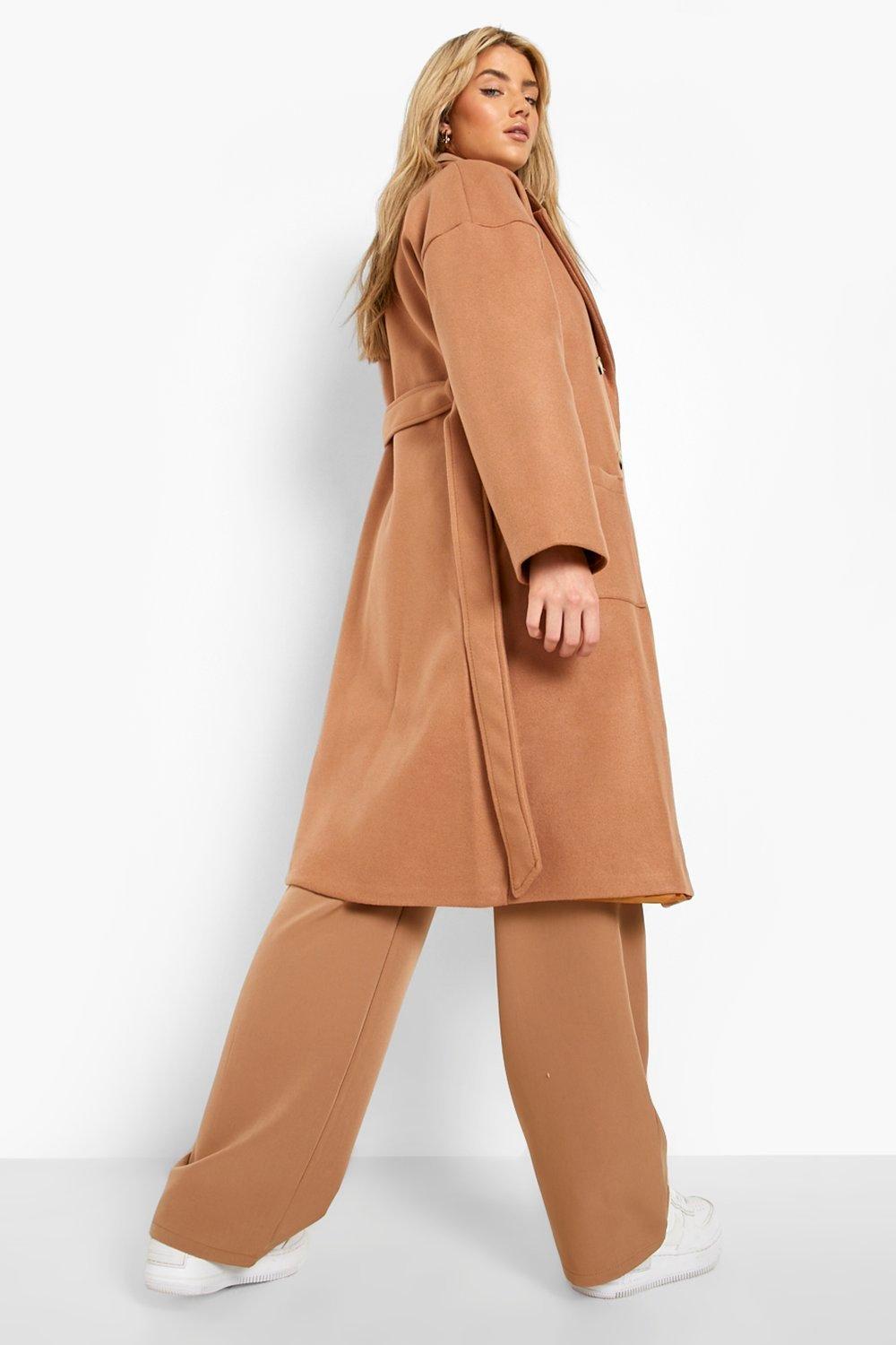 Boohoo wool look sale coat in camel