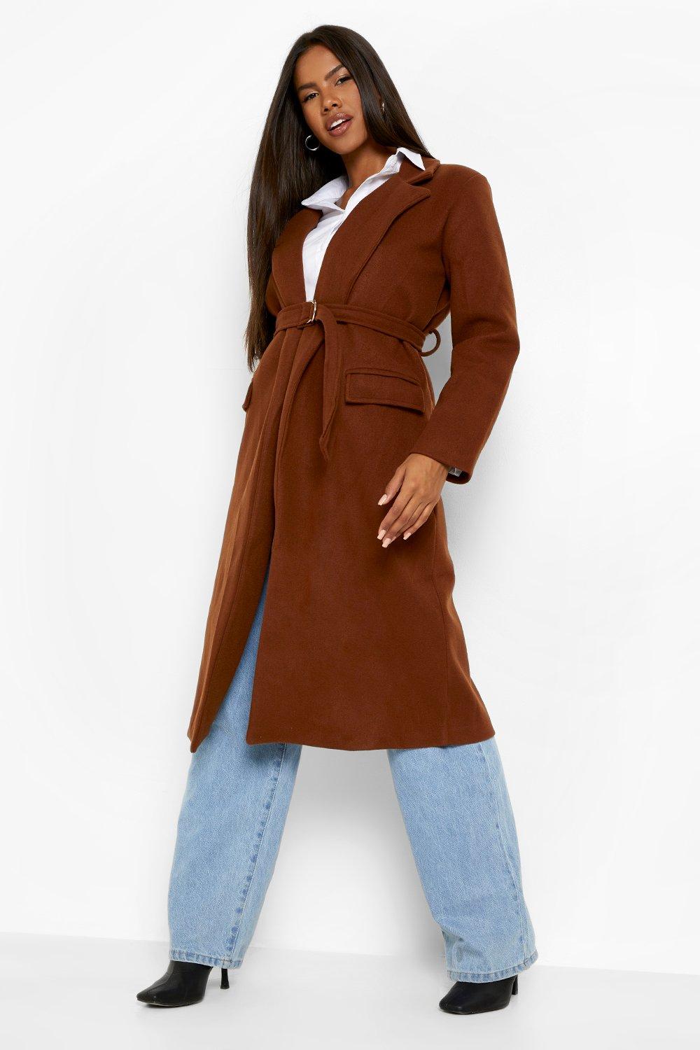 Belted Wool Look Wrap Coat boohoo NZ