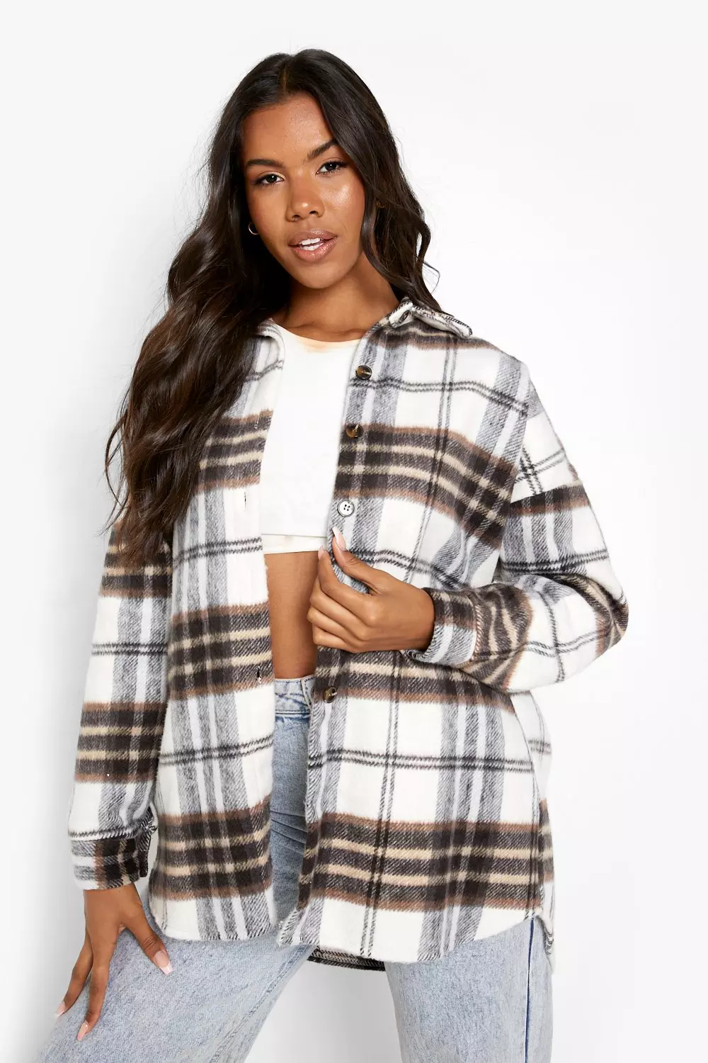 Brown Super Oversized Check Shacket alternative image