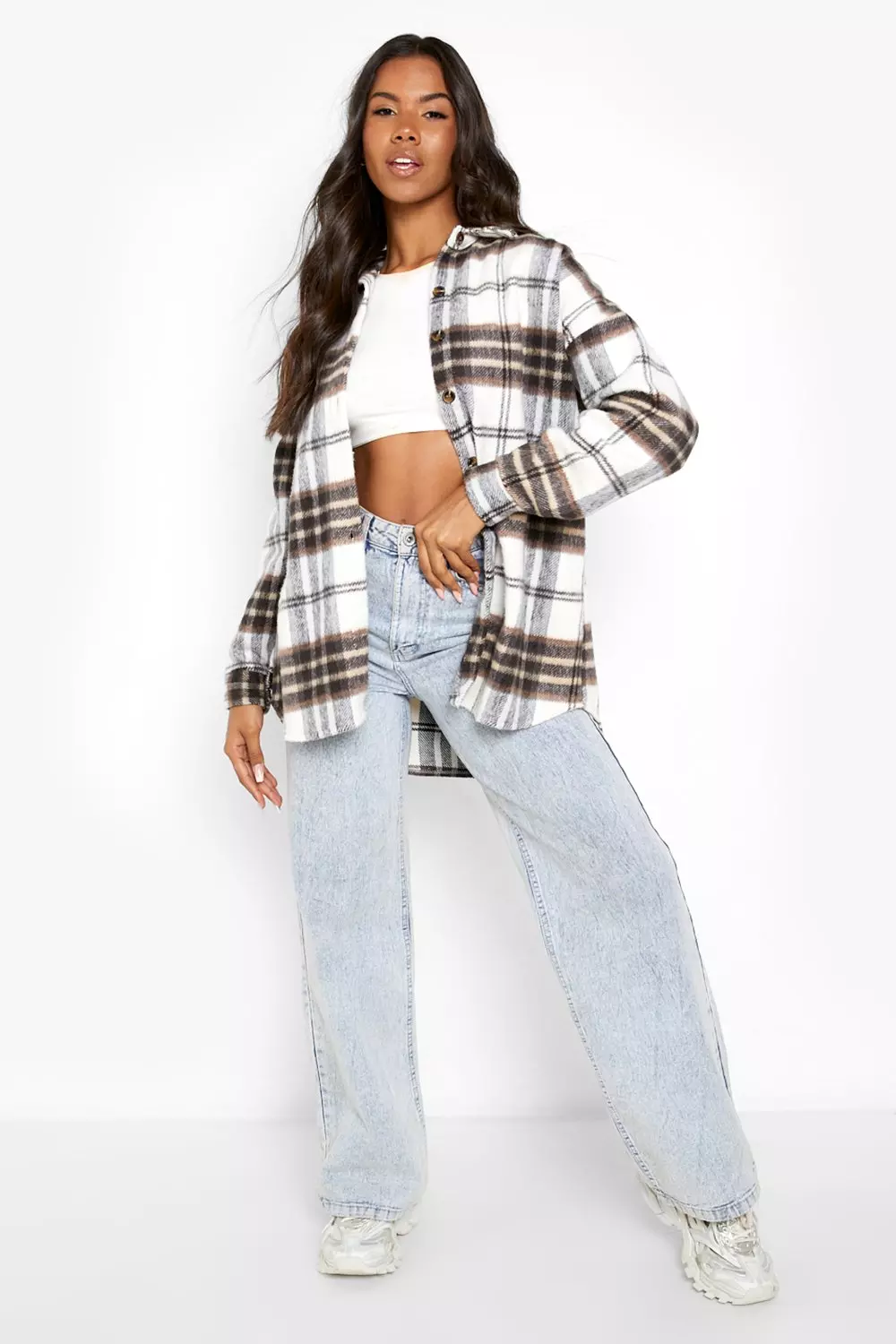 Brown Super Oversized Check Shacket alternative image