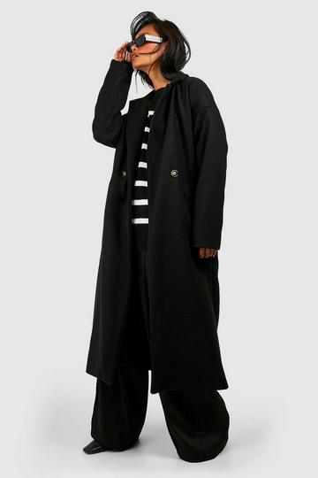 Black Double Breasted Wool Look Coat