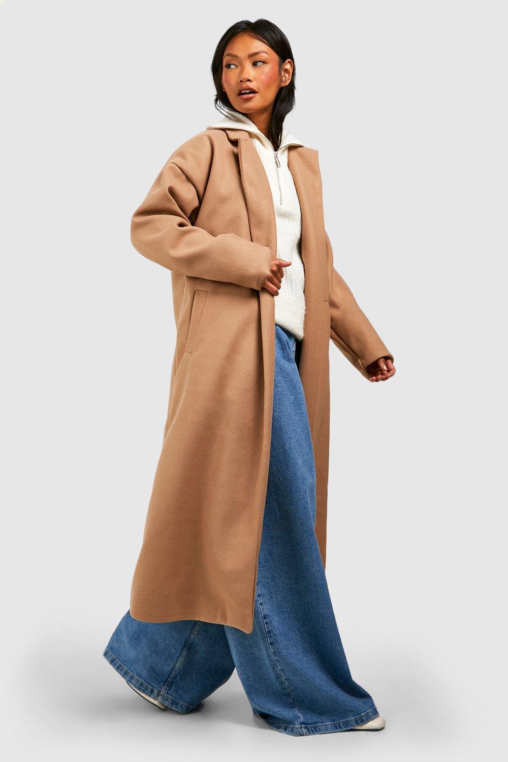 Boohoo wool look coat in camel sale