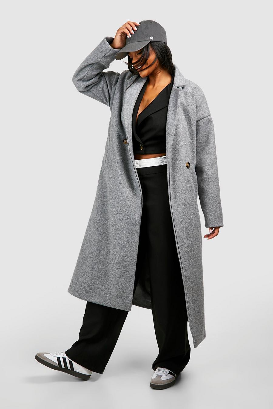 Grey Double Breasted Wool Look Coat image number 1