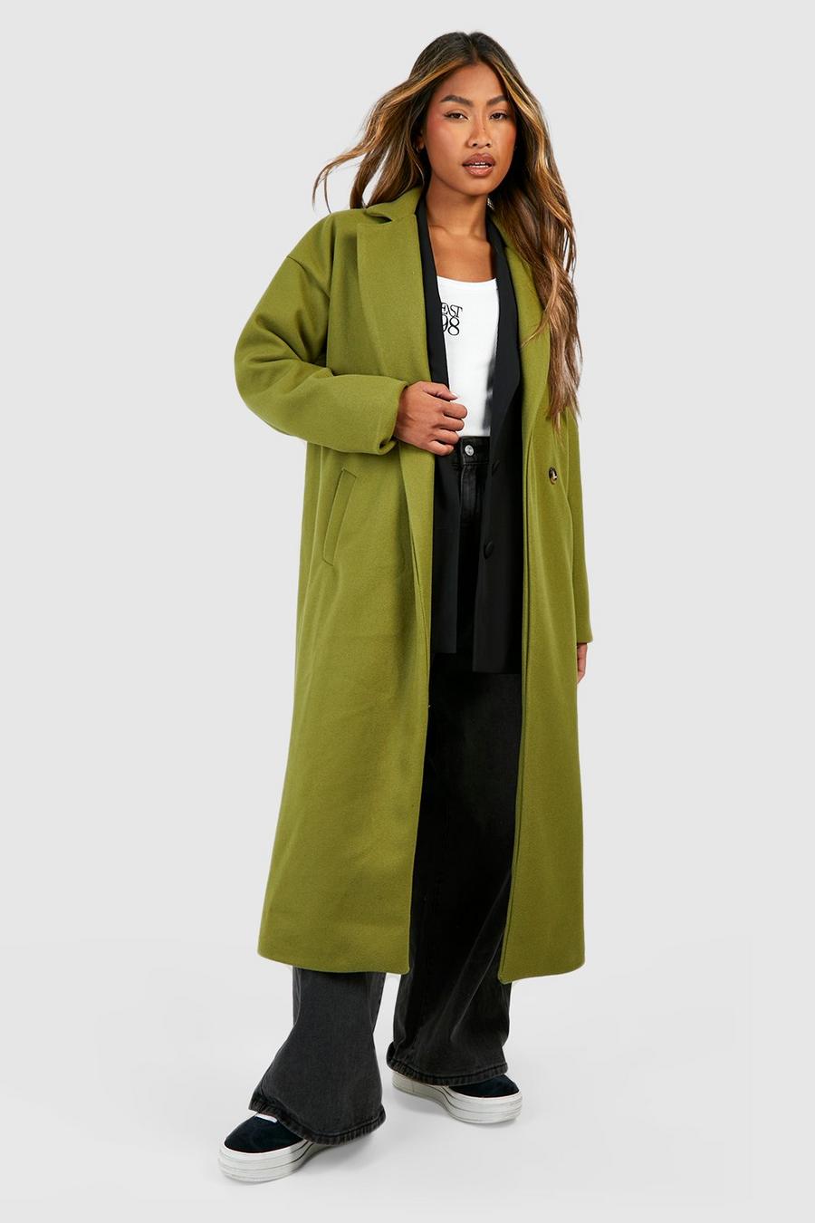 Manteau cache-cœur long effet laine, Olive image number 1
