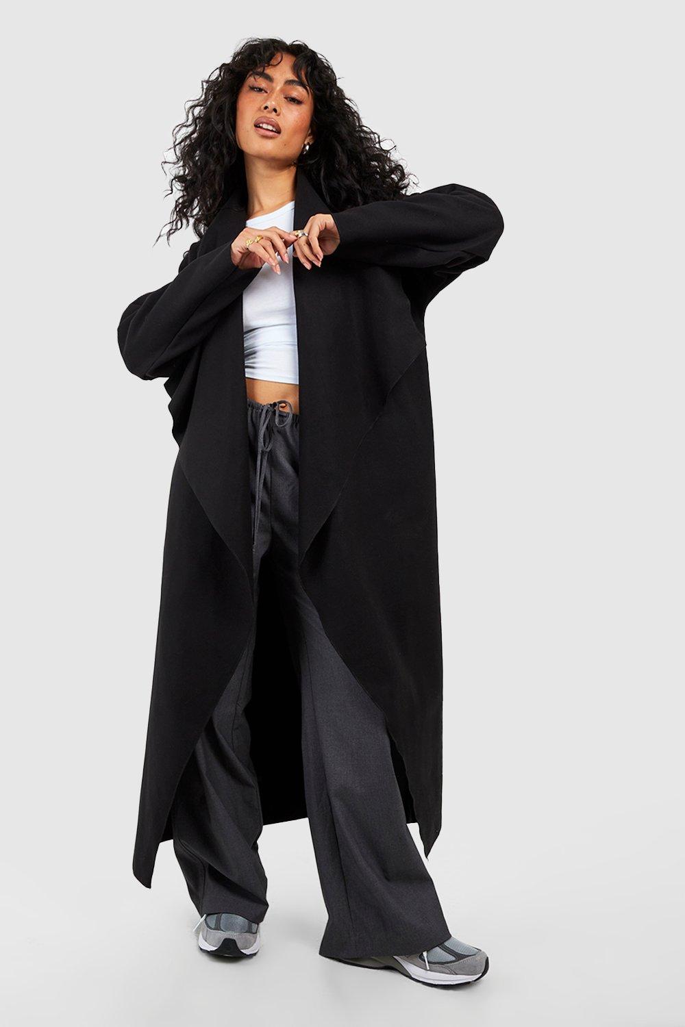 Black wool store waterfall coat