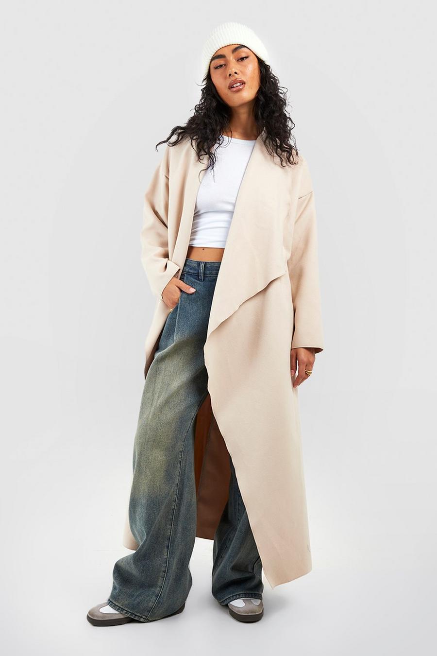 Stone Super Oversized Waterfall Wool Look Coat image number 1