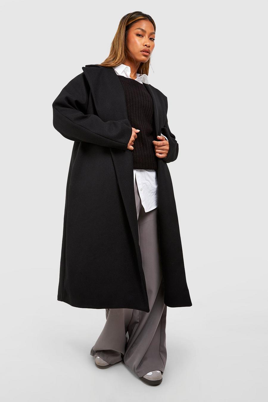 Cappotto oversize effetto lana in taglio maschile, Black image number 1